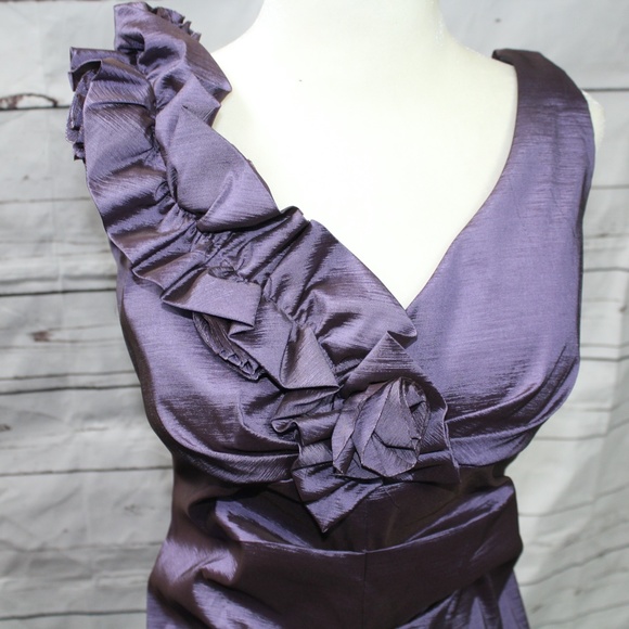 Rosette and Ruched Purple Party Dress - Picture 5 of 9